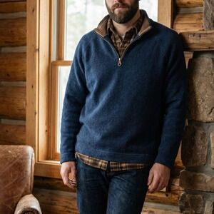 Pendleton Lambswool Blend Quarter Zip Sweater Mens Large Pullover Knit FLAWED